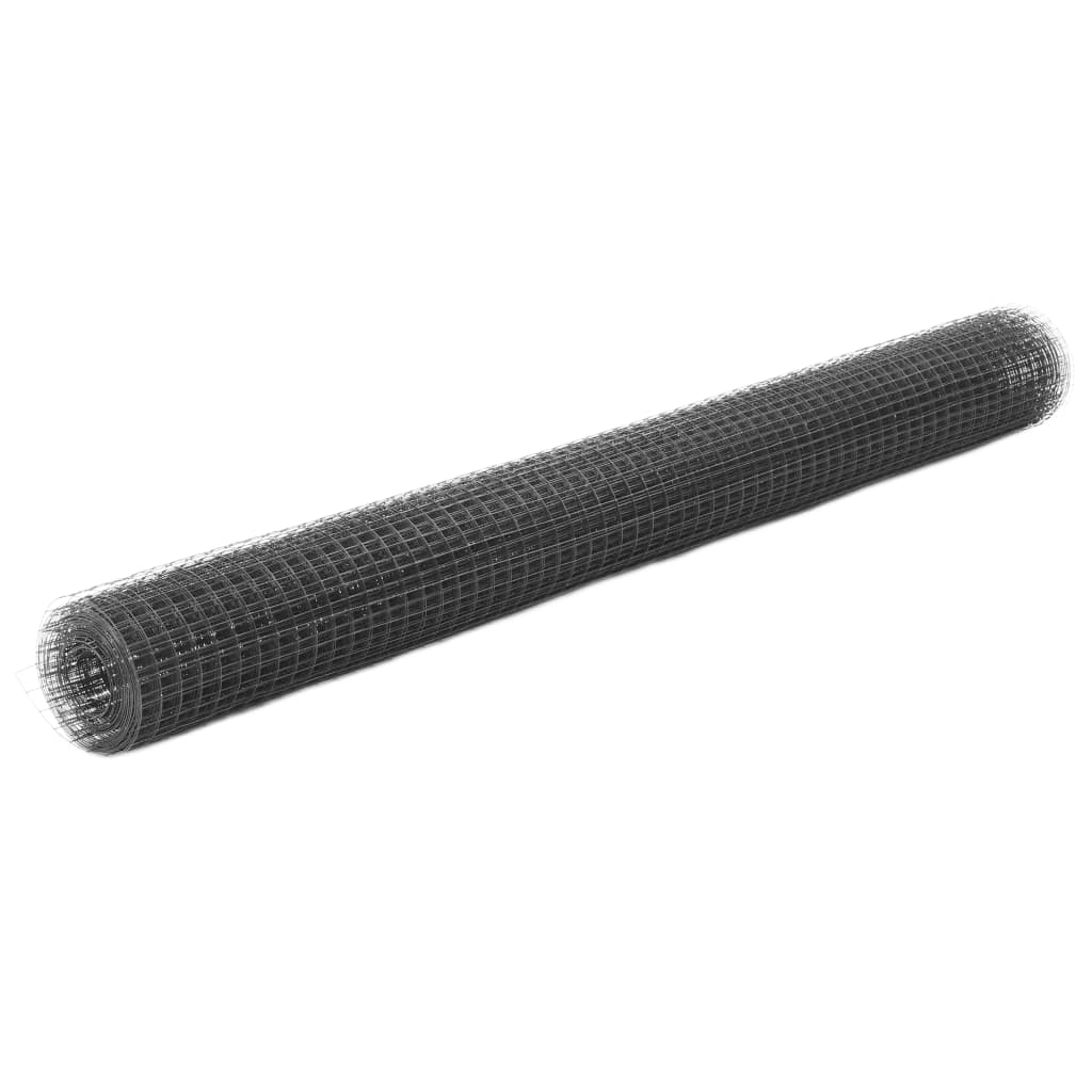 Trådgjerde kylling stål med PVC-belegg 10x1,5 m grå