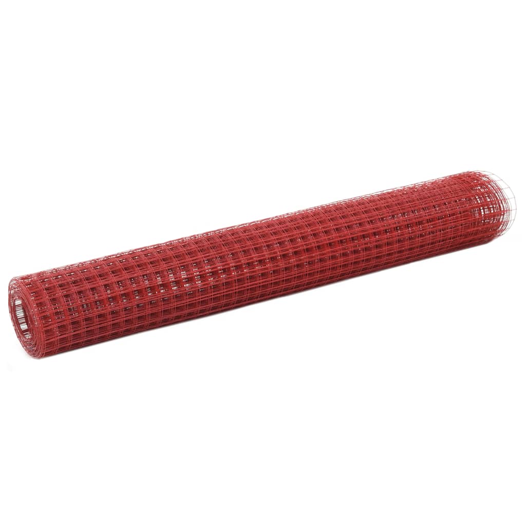 Trådgjerde kylling stål med PVC-belegg 10x1 m rød