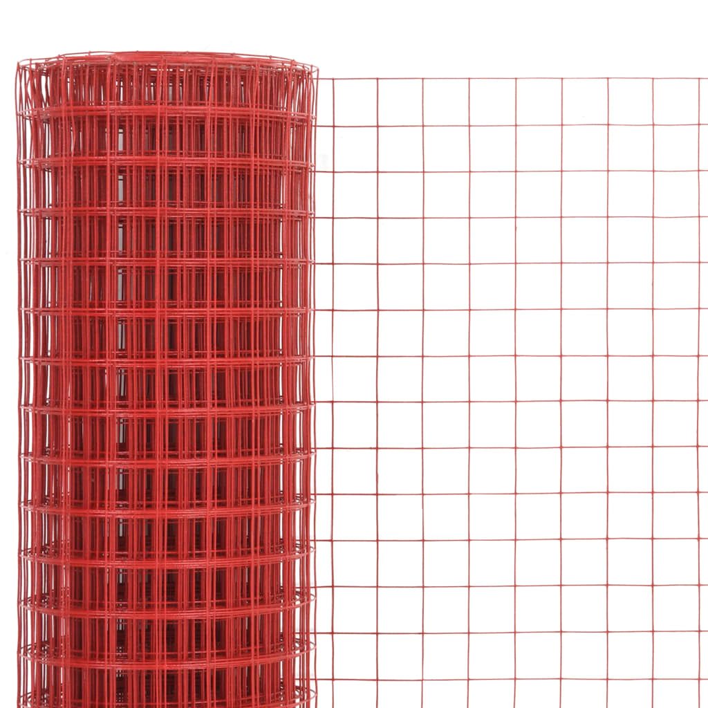 Trådgjerde kylling stål med PVC-belegg 10x1 m rød