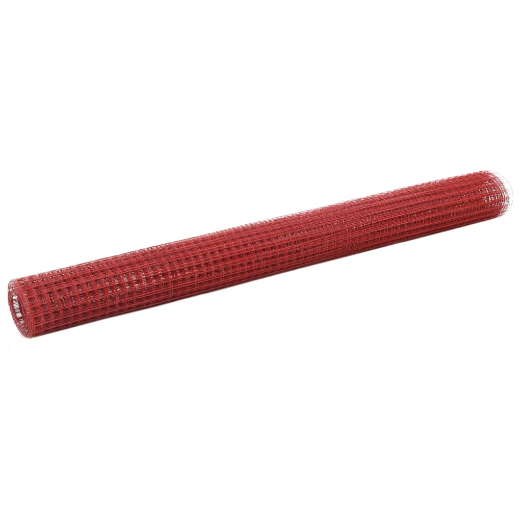 Trådgjerde kylling stål med PVC-belegg 25x1,5 m rød