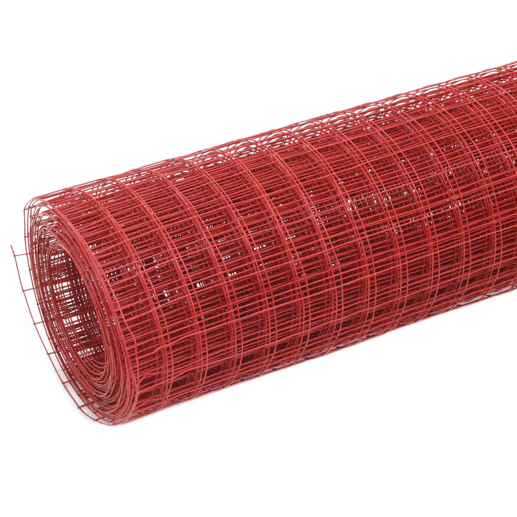 Trådgjerde kylling stål med PVC-belegg 25x1,5 m rød