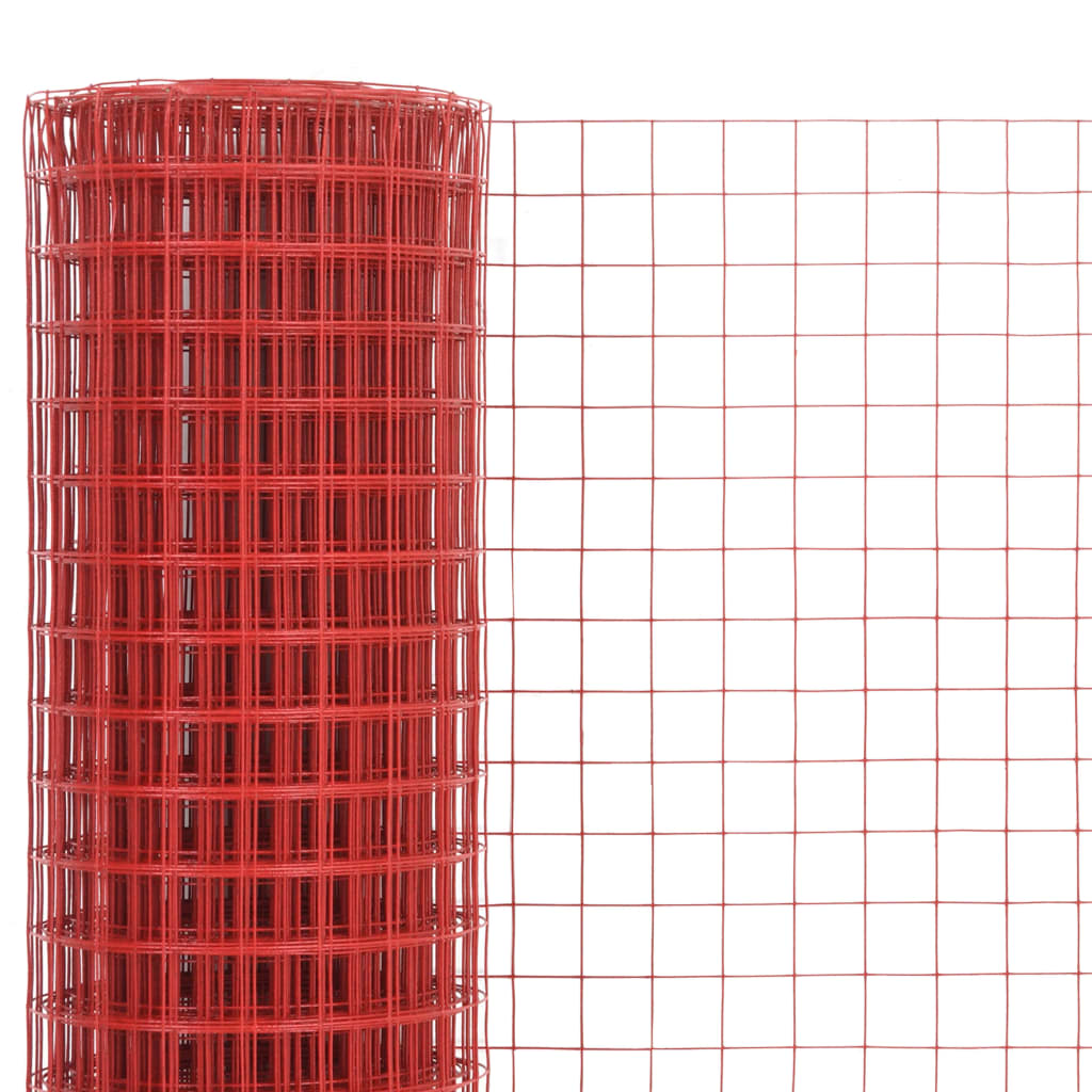 Trådgjerde kylling stål med PVC-belegg 25x1,5 m rød