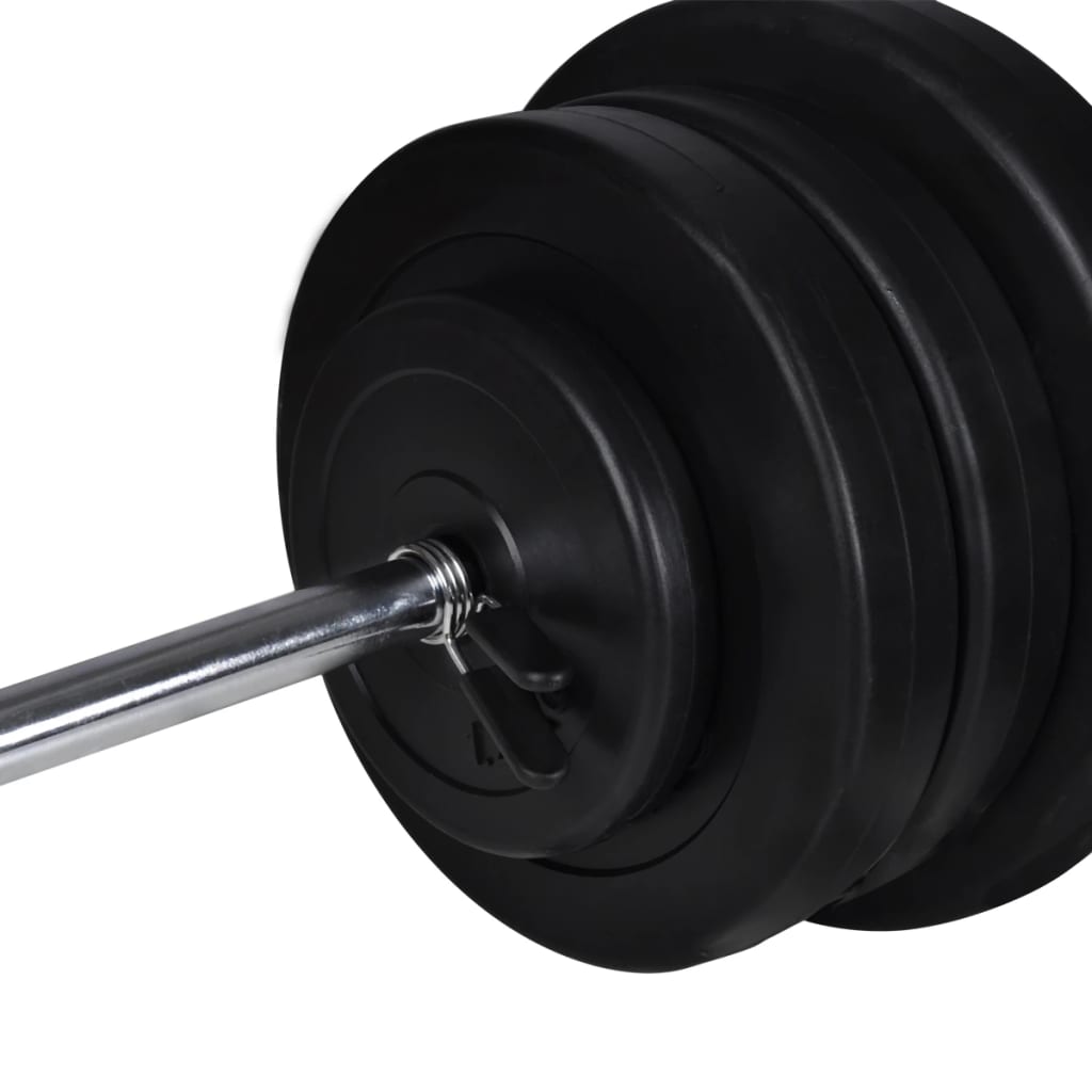 Treningsbenk med vektstativ, vektstang og manualsett 60,5 kg
