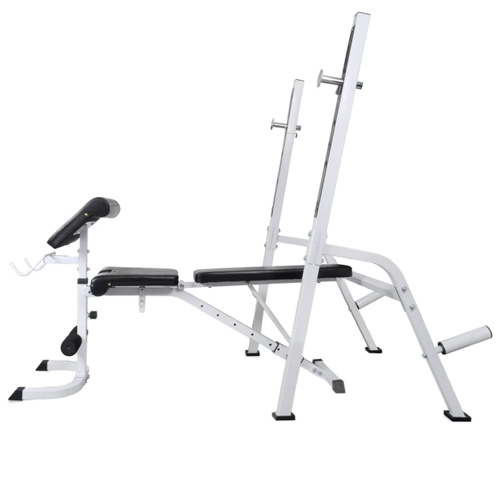 Treningsbenk med vektstativ, vektstang og manualsett 90kg