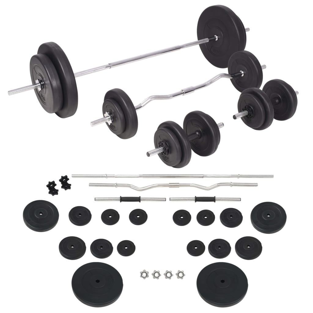 Treningsbenk med vektstativ, vektstang og manualsett 90kg