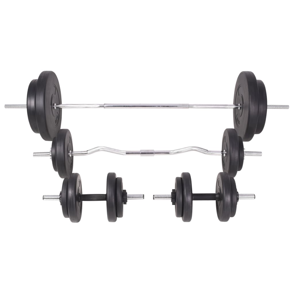 Treningsbenk med vektstativ, vektstang og manualsett 90kg