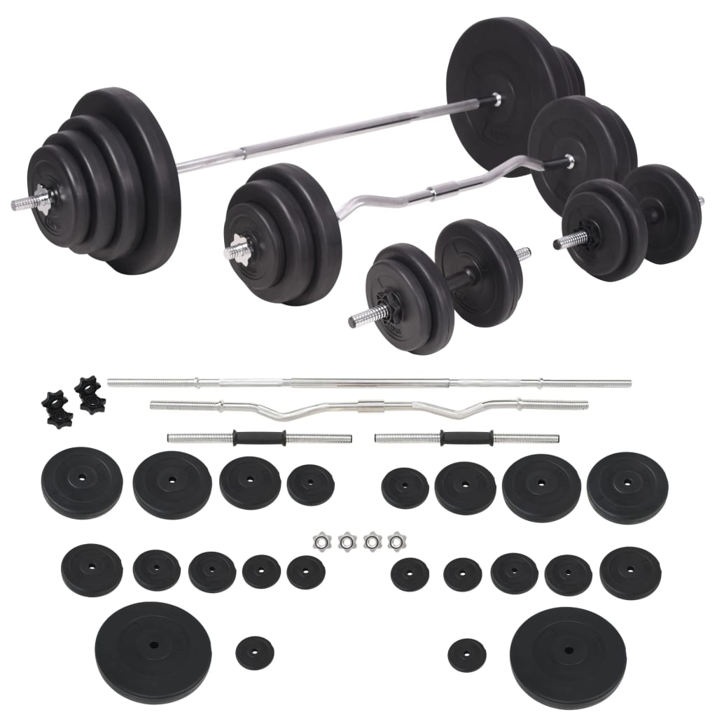 Treningsbenk med vektstativ, vektstang og manualsett 120 kg