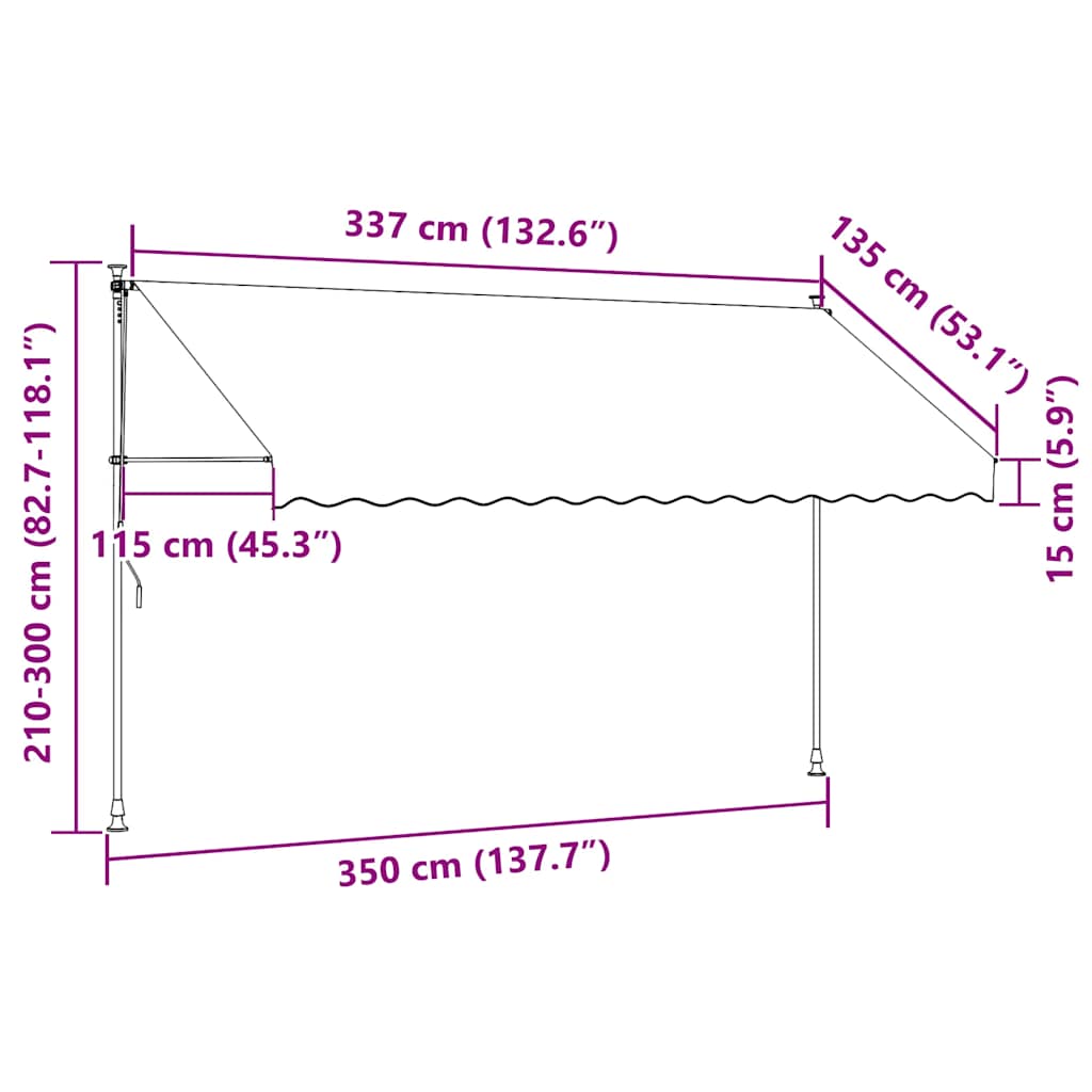 Manuell uttrekkbar markise 350 cm kremhvit
