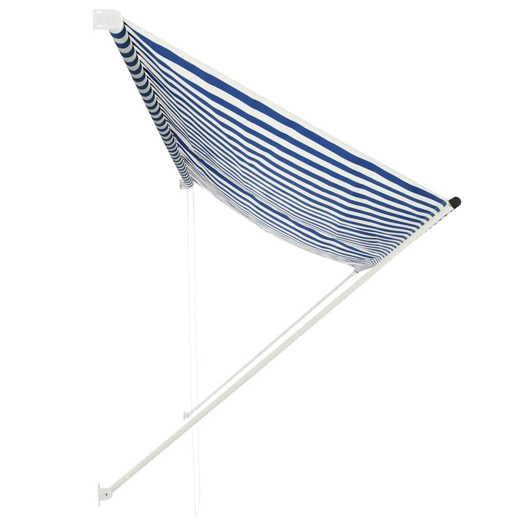 Uttrekkbar markise 350x150 cm blå og hvit