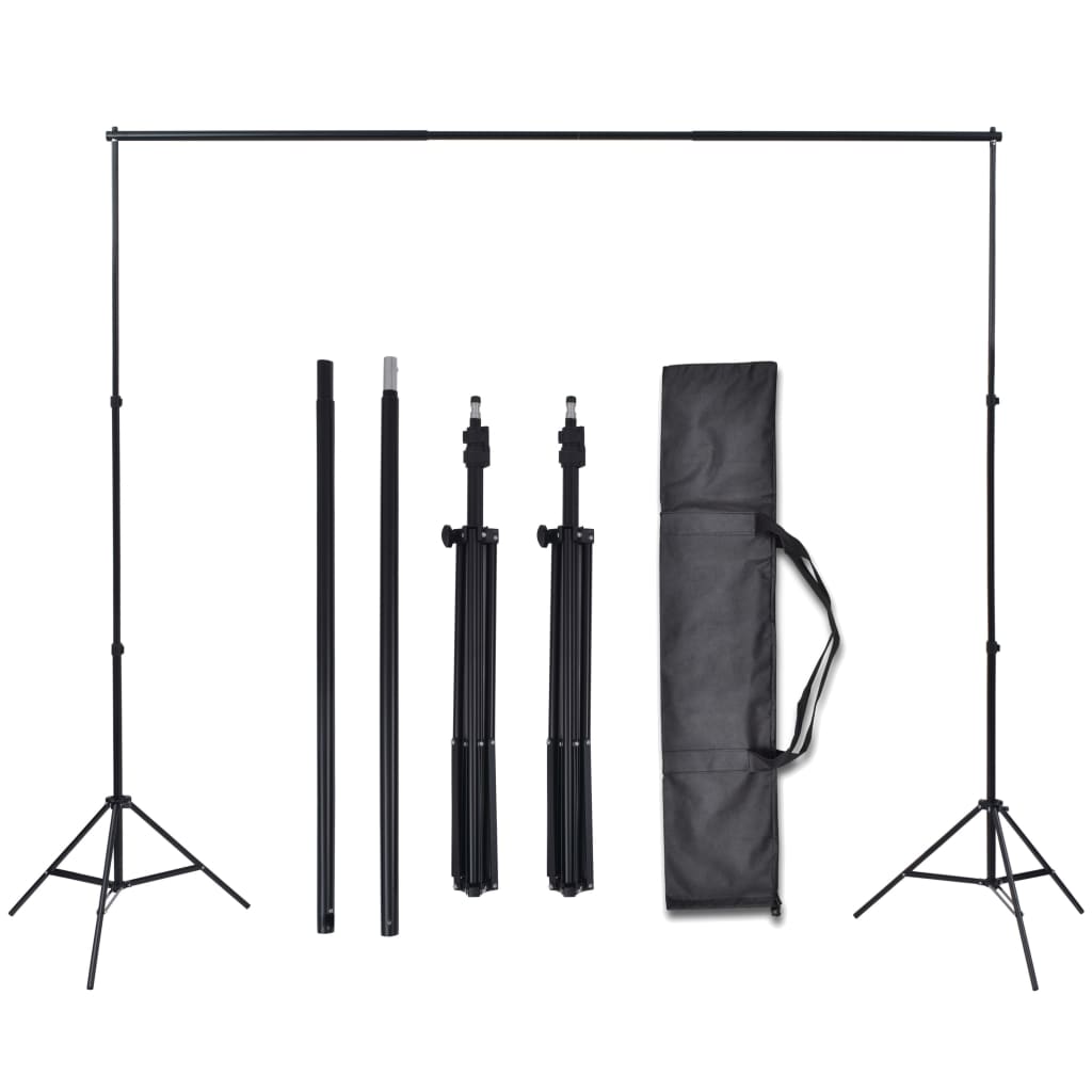 Fotostudiosett med 3 fargerike bakgrunner bomull justerbar ramme 3x5 m