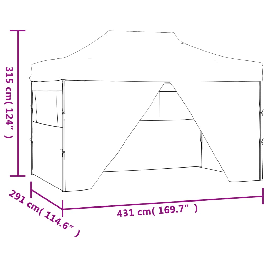 Sammenleggbart telt popup med 4 sidevegger 3x4,5 m antrasitt