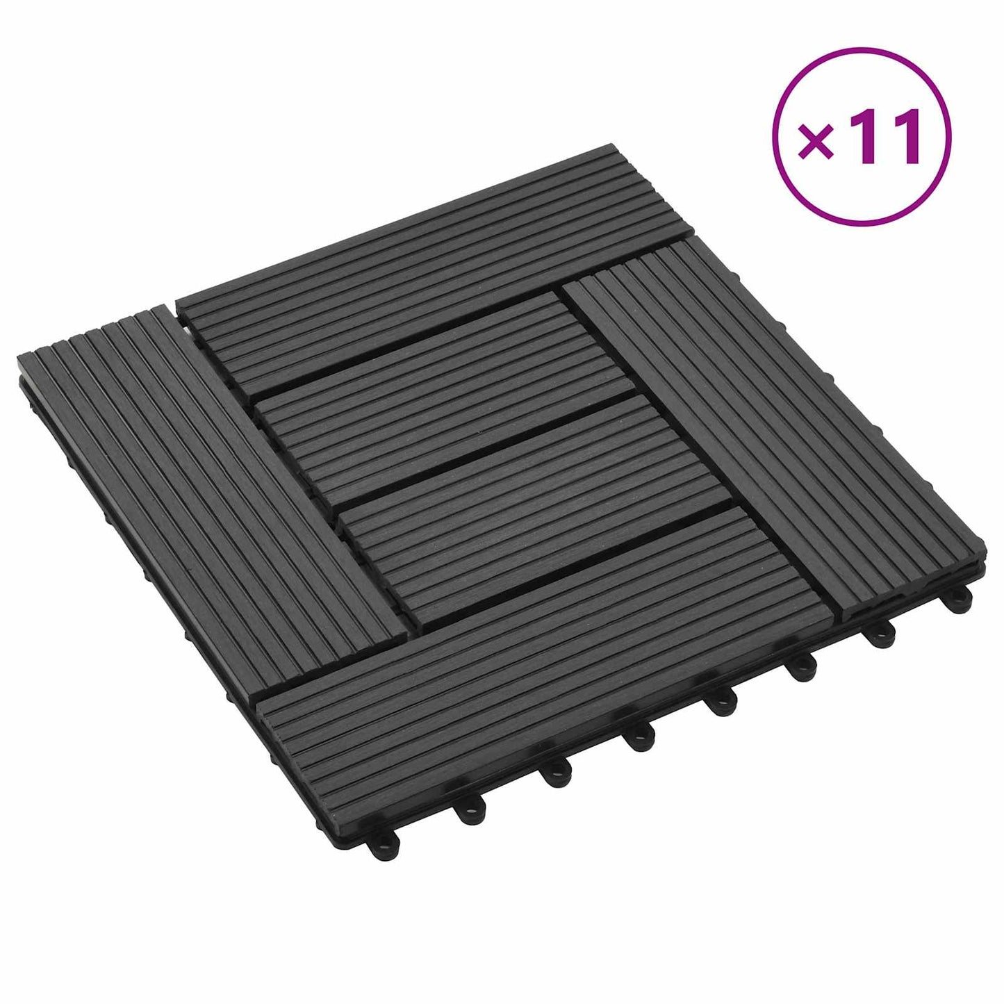 Terrasseflis 11 pcs Svart 30 x 30 cm WPC