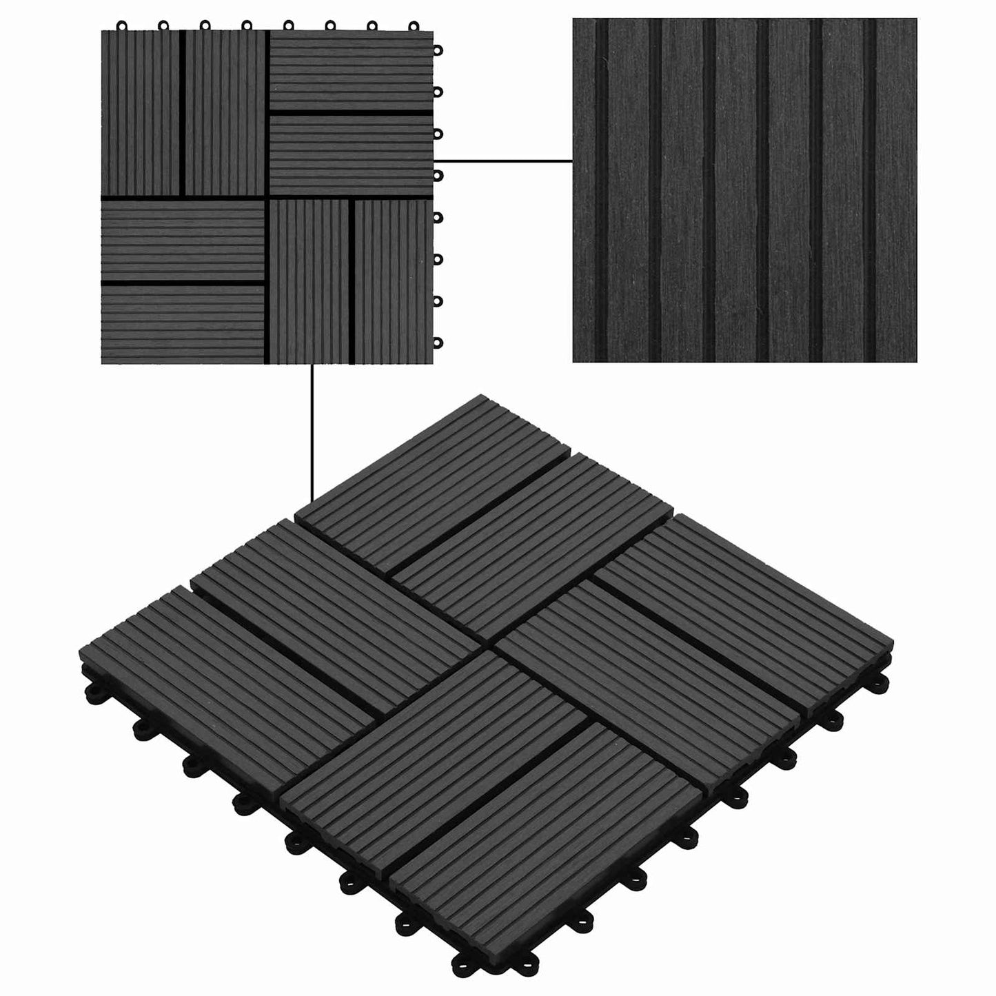 Terrasseflis 11 pcs Svart 30 x 30 cm WPC
