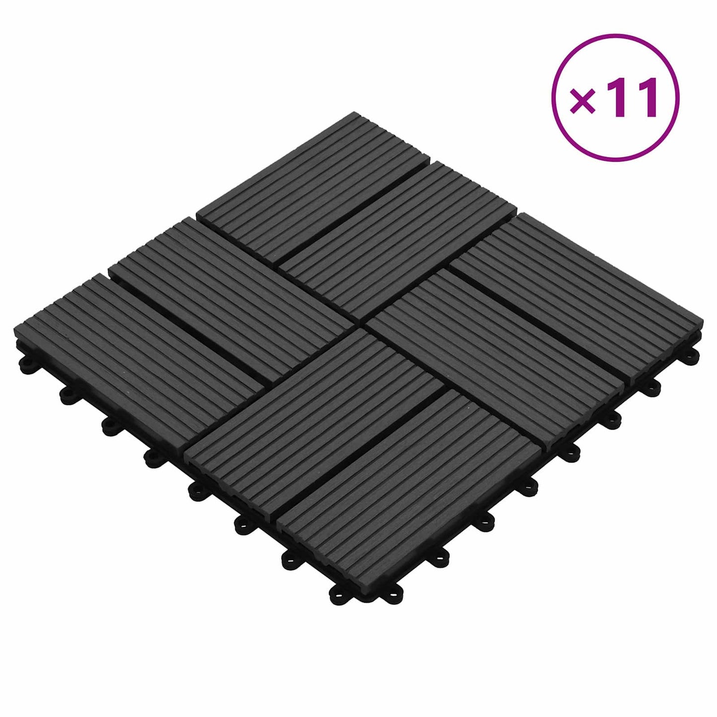 Terrasseflis 11 pcs Svart 30 x 30 cm WPC