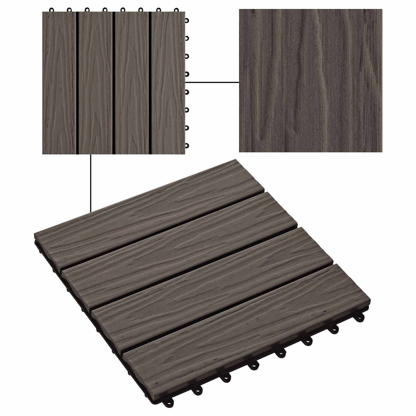 Terrasseflis 3D-design 11 stk. Mørk brun 30 x 30 cm WPC