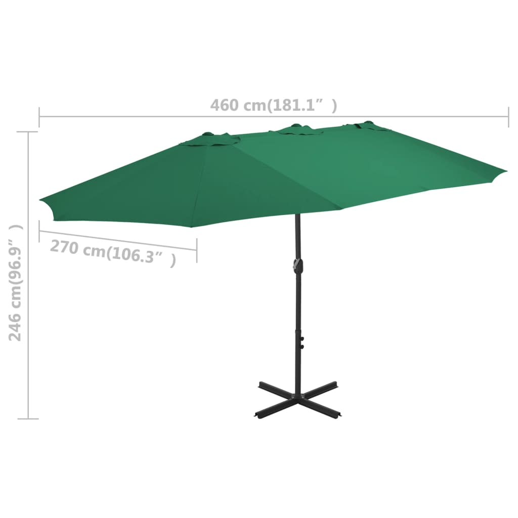 Parasoll med aluminiumsstang 460x270 cm grønn