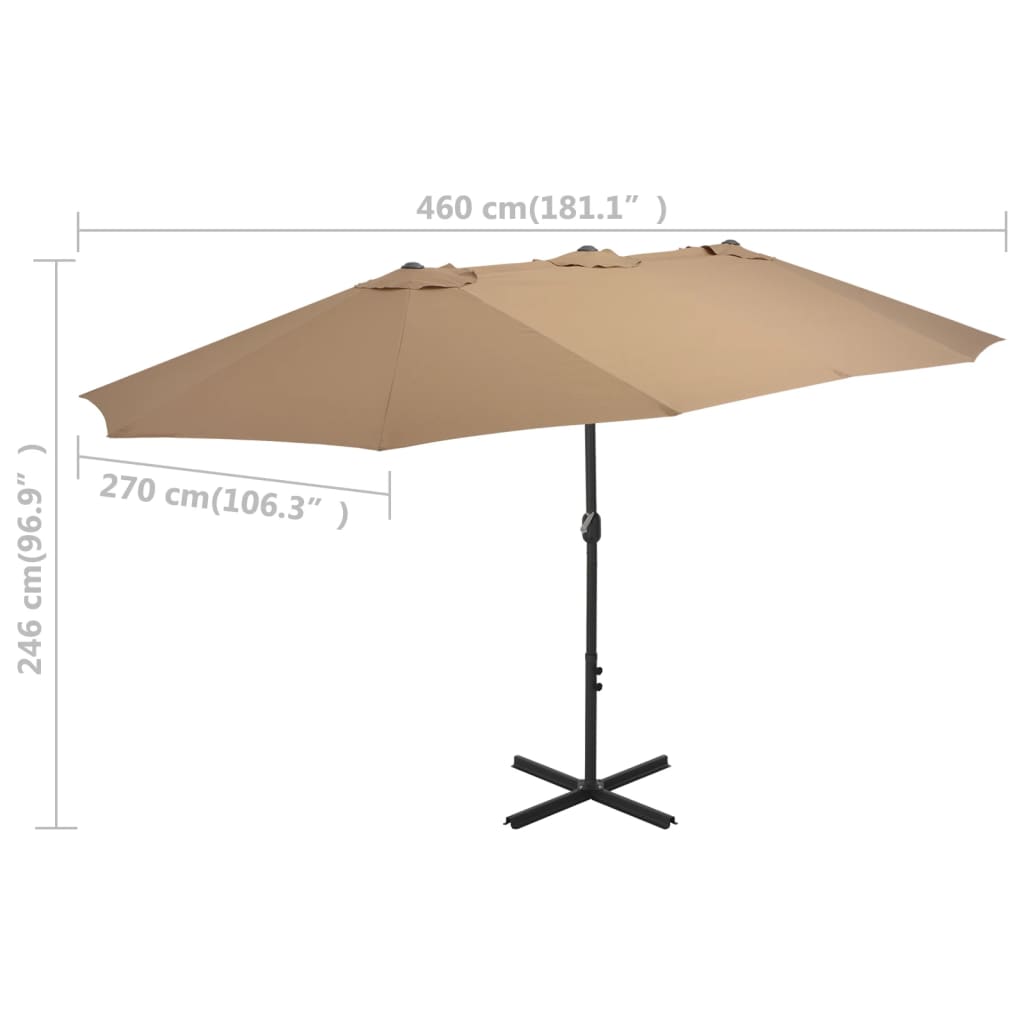 Parasol med aluminiumsstang 460x270 cm gråbrun