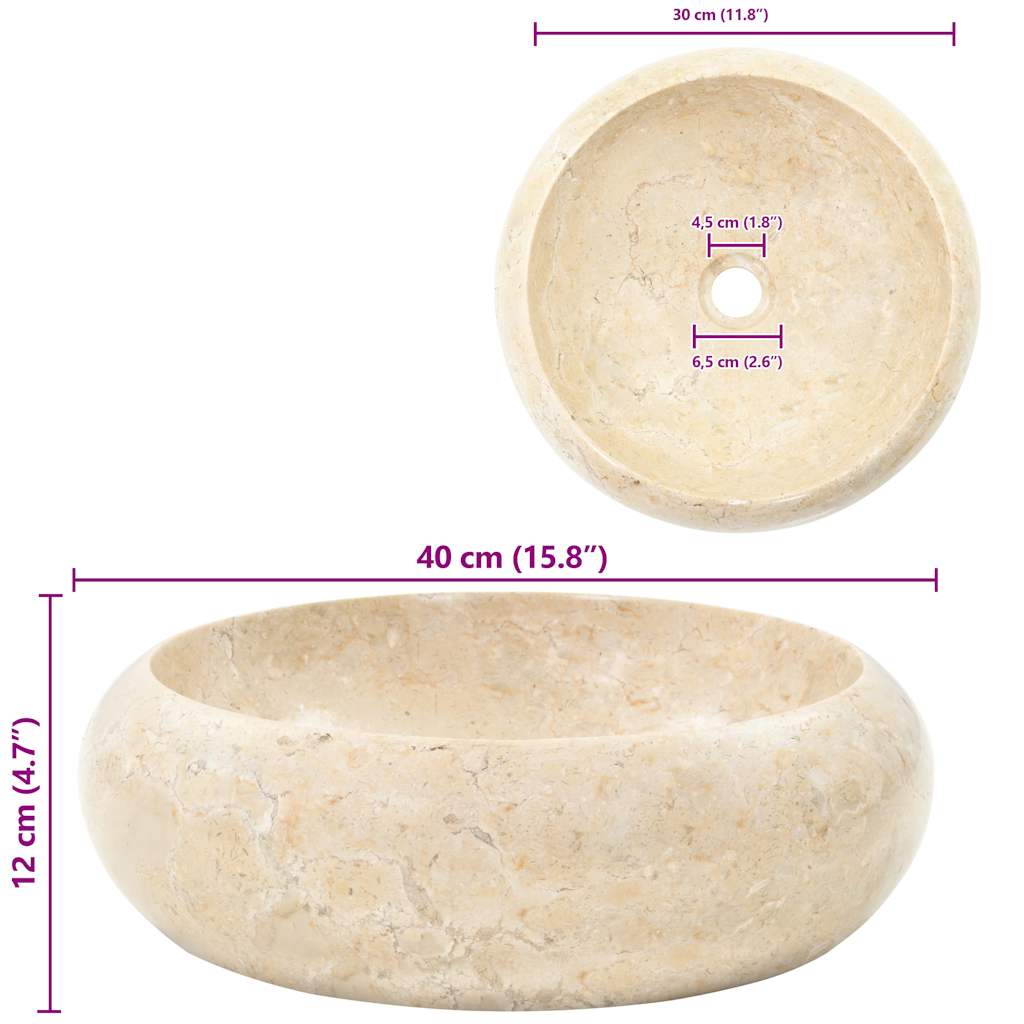Vask 40x12 cm marmor krem