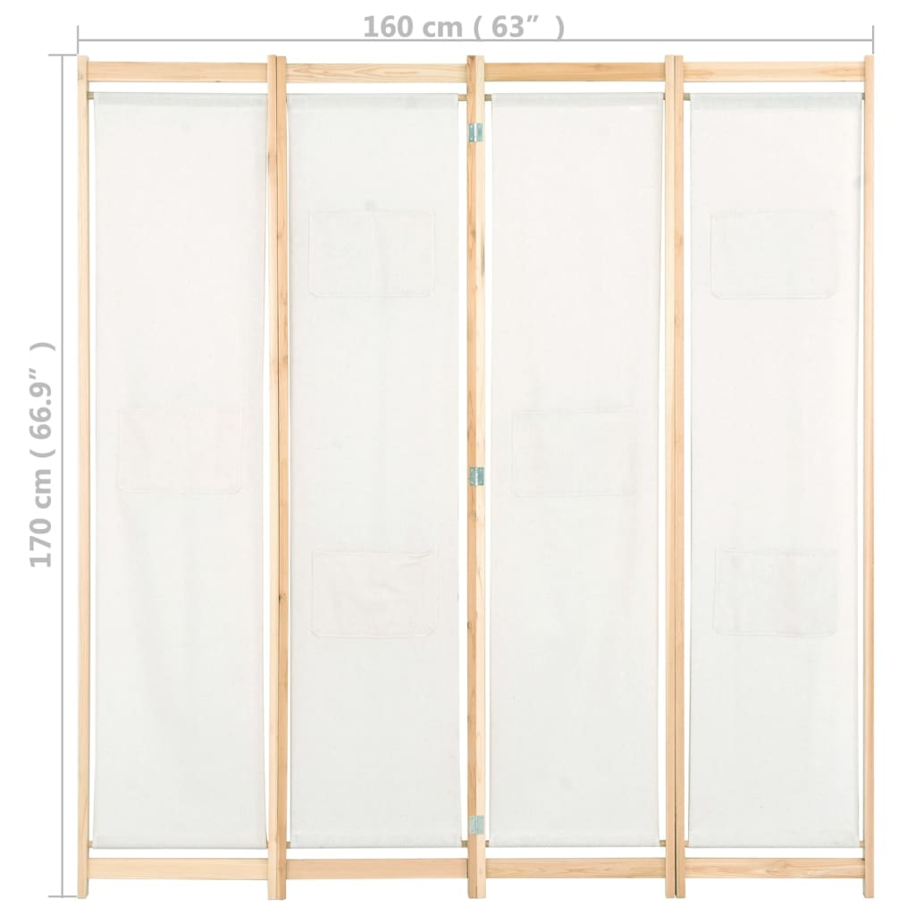 Romdeler 4 paneler kremhvit 160x170x4 cm stoff vidaXL