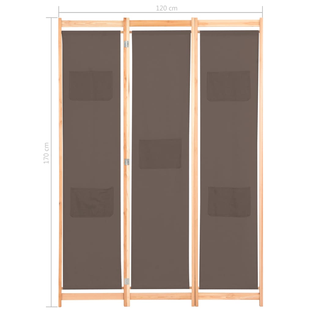 Romdeler 3 paneler brun 120x170x4 cm stoff vidaXL