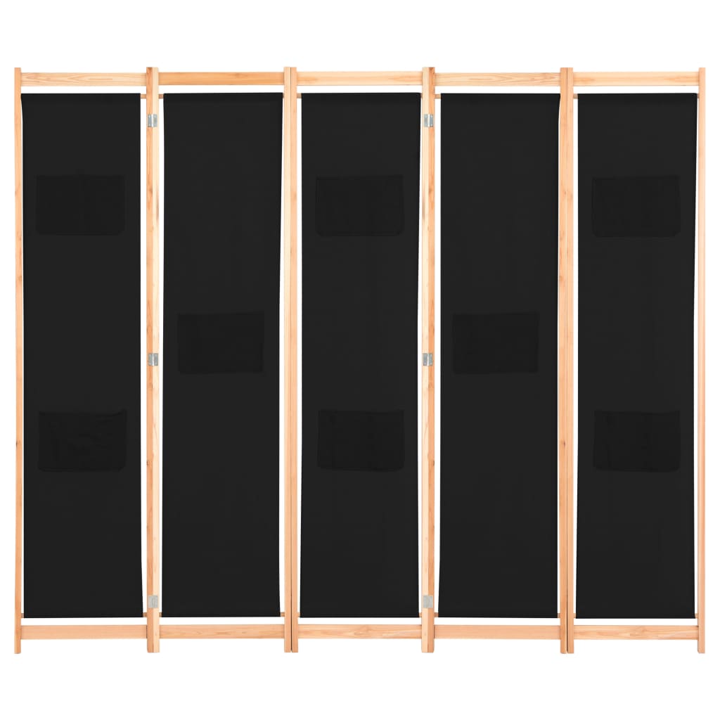 Romdeler 5 paneler svart 200x170x4 cm stoff vidaXL