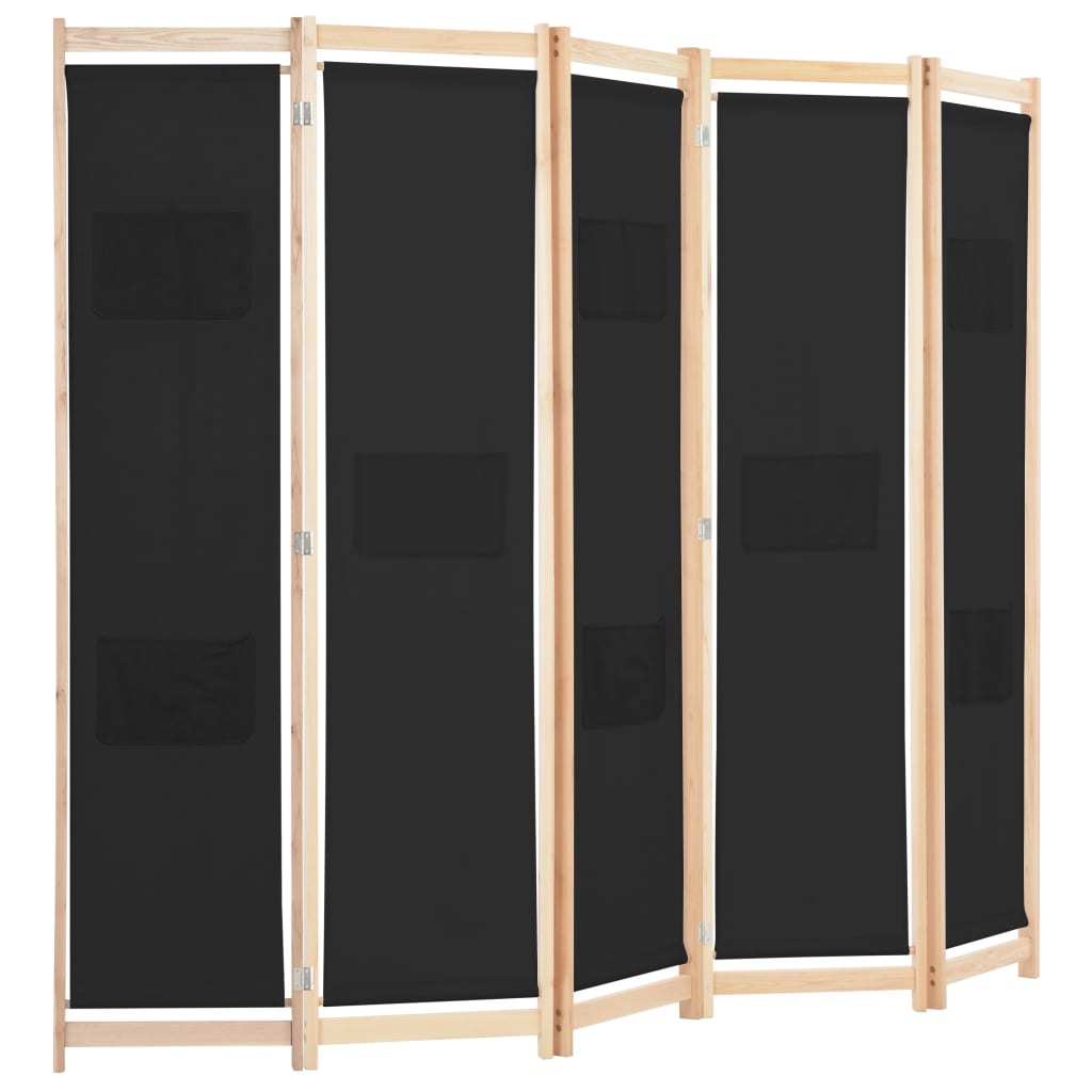 Romdeler 5 paneler svart 200x170x4 cm stoff vidaXL