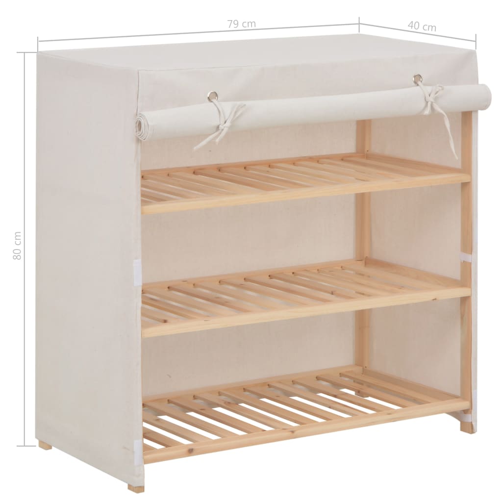 Skoskap med trekk hvit 79x40x80 cm stoff