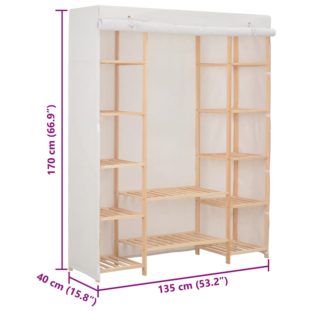 Garderobeskap hvit 135x40x170 cm stoff