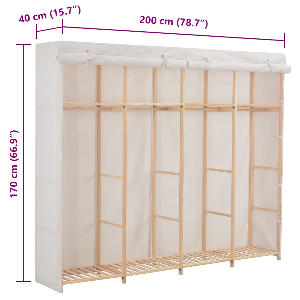 Garderobeskap hvit 200x40x170 cm stoff vidaXL