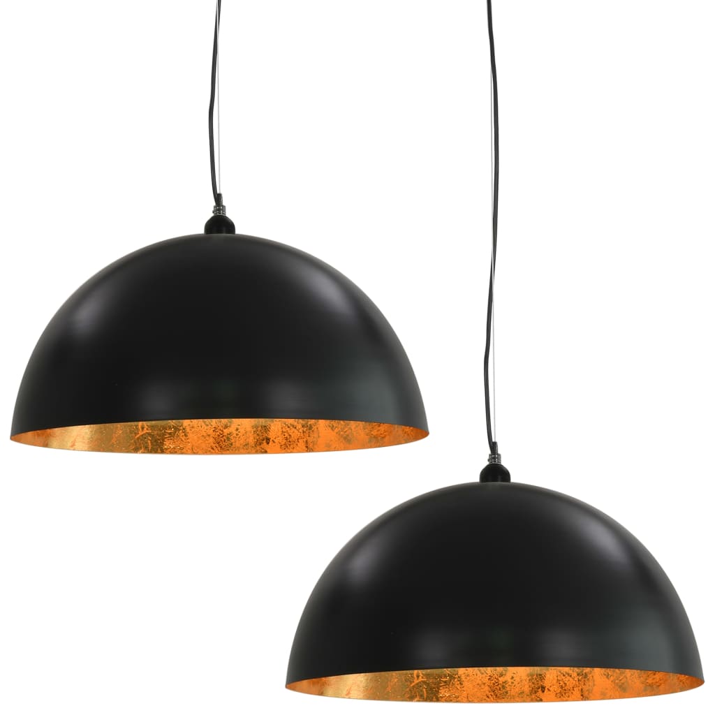 Taklamper 2 stk svart og gull halvkuleformet 50 cm E27