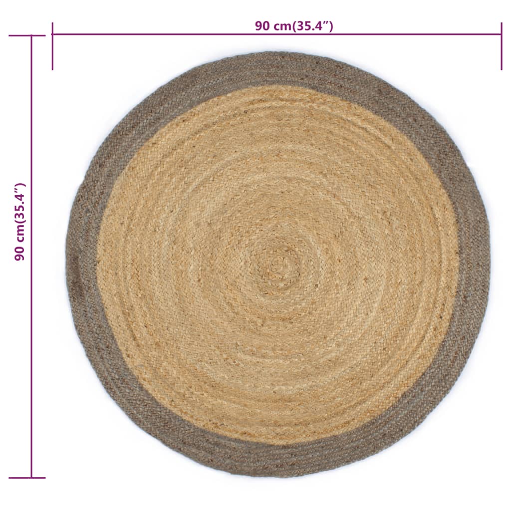 Håndlaget juteteppe med grå kant 90 cm vidaXL