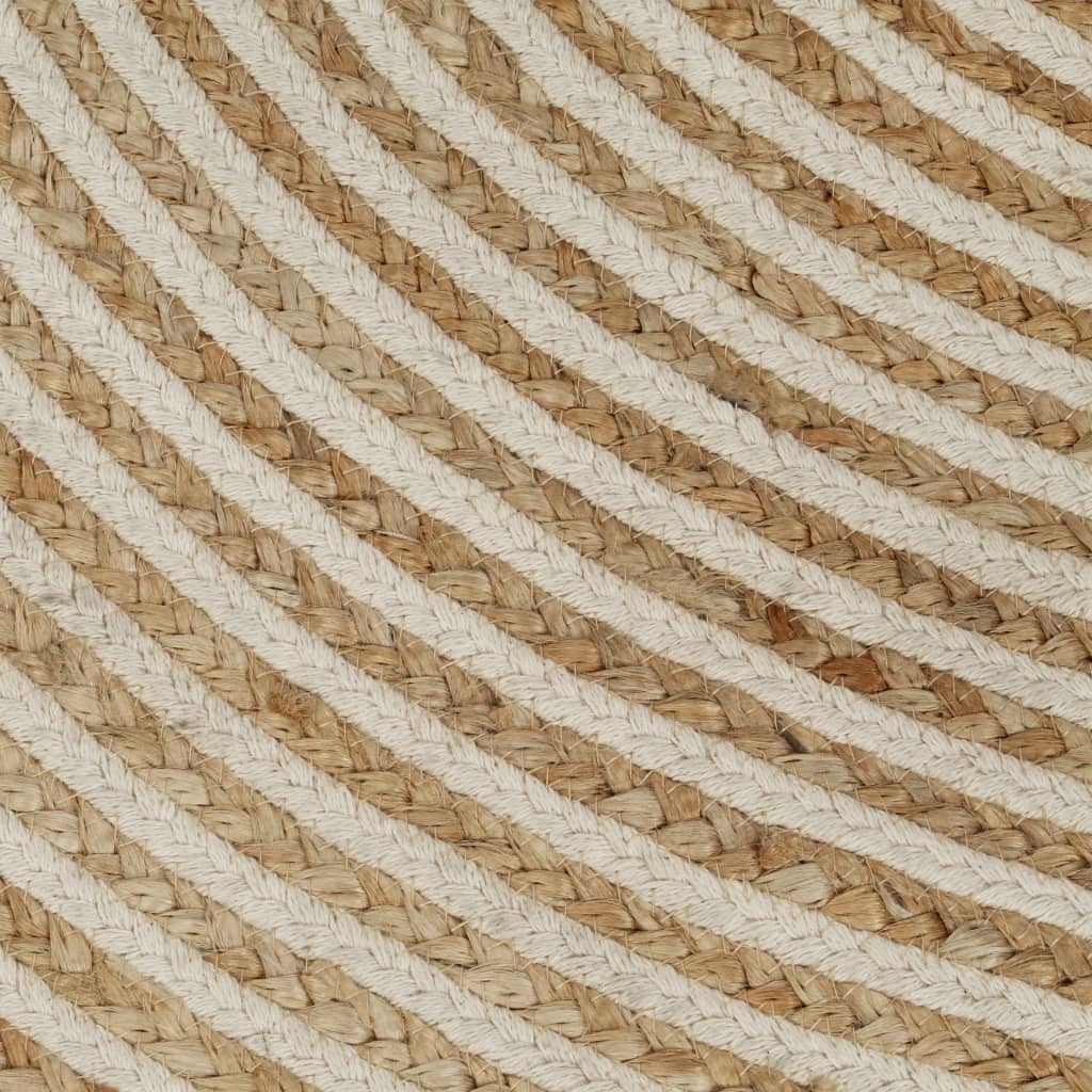 Håndlaget juteteppe med spiral-design hvit 120 cm