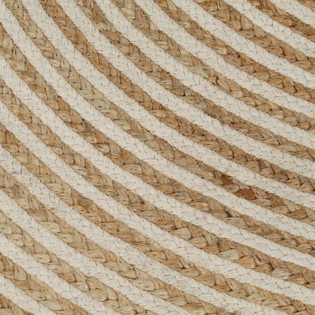 Håndlaget juteteppe med spiral-design hvit 150 cm