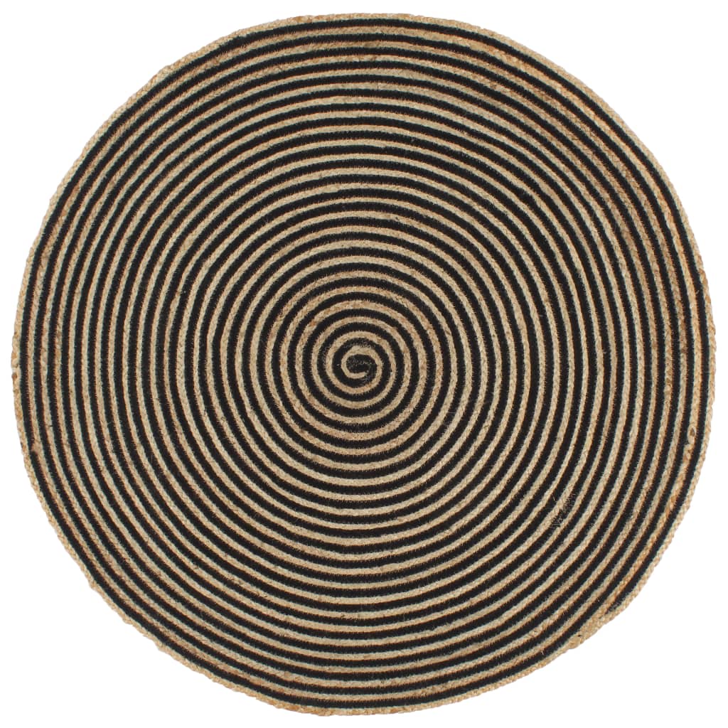 Håndlaget juteteppe med spiral-design svart 90 cm