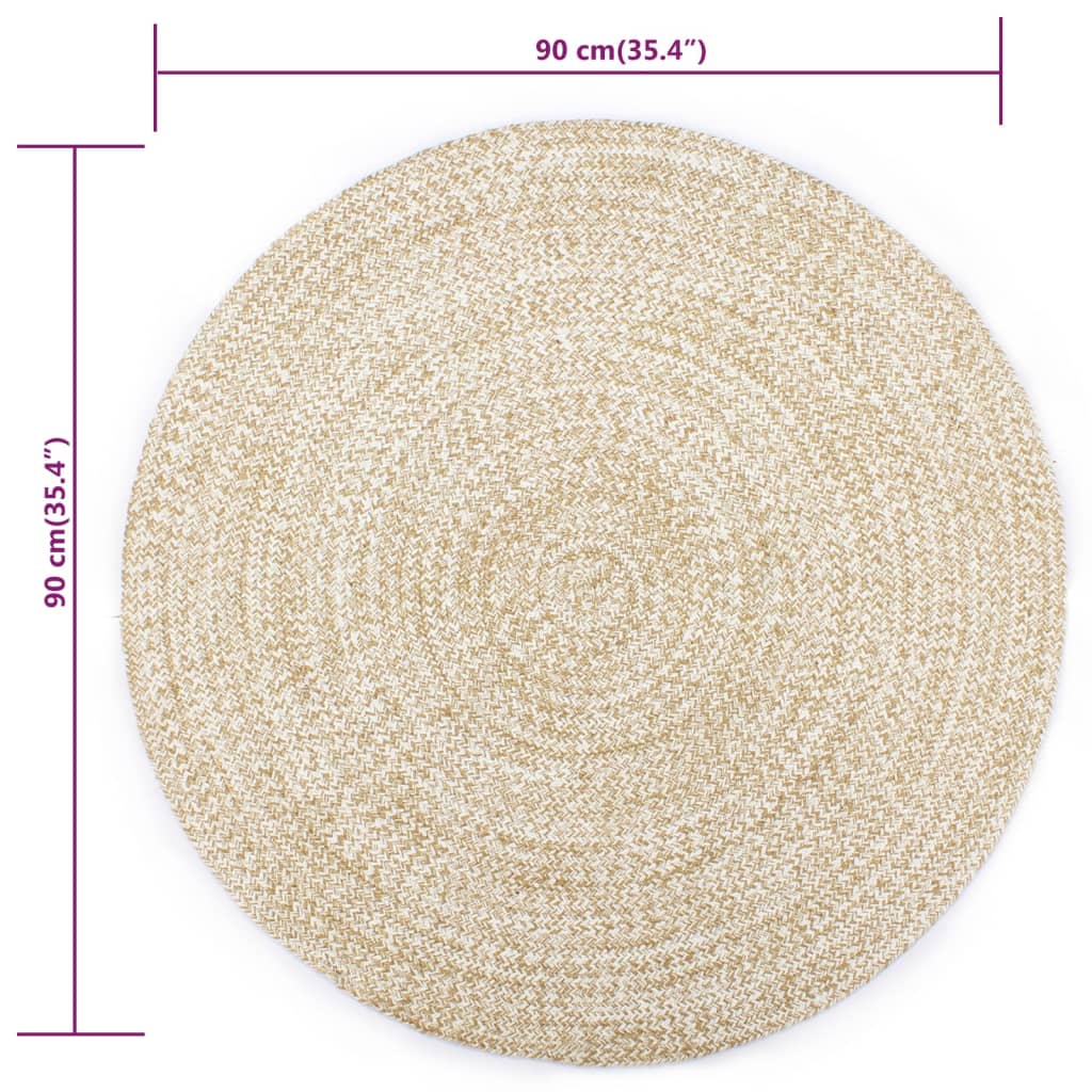Håndlaget teppe jute hvit og naturlig 90 cm