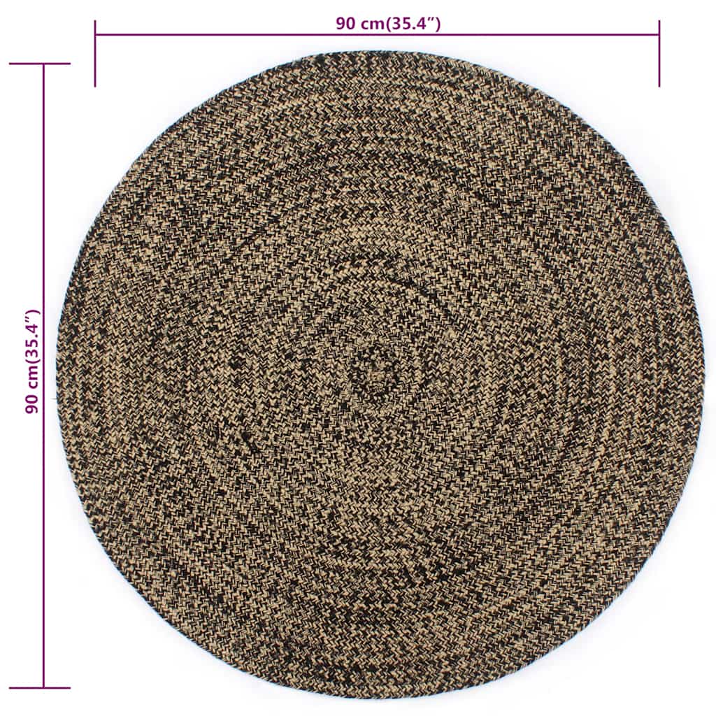 Håndlaget teppe jute svart og naturlig 90 cm