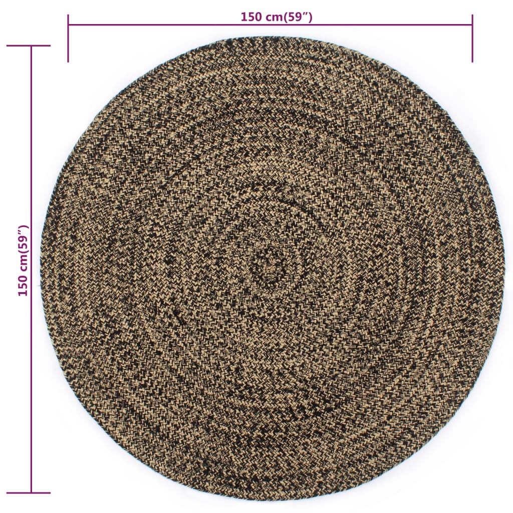 Håndlaget teppe jute svart og naturlig 150 cm vidaXL