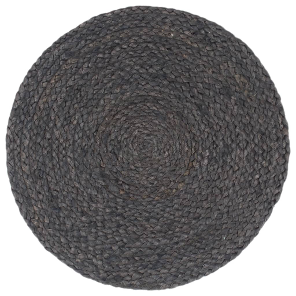 Bordmatter 6 stk ren mørk grå 38 cm rund jute