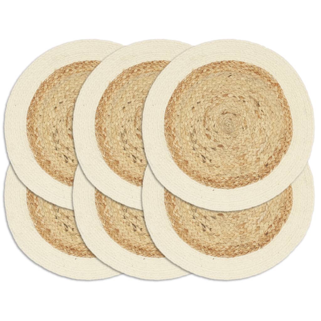 Bordmatter 6 stk vanlig naturell 38 cm rund jute og bomull