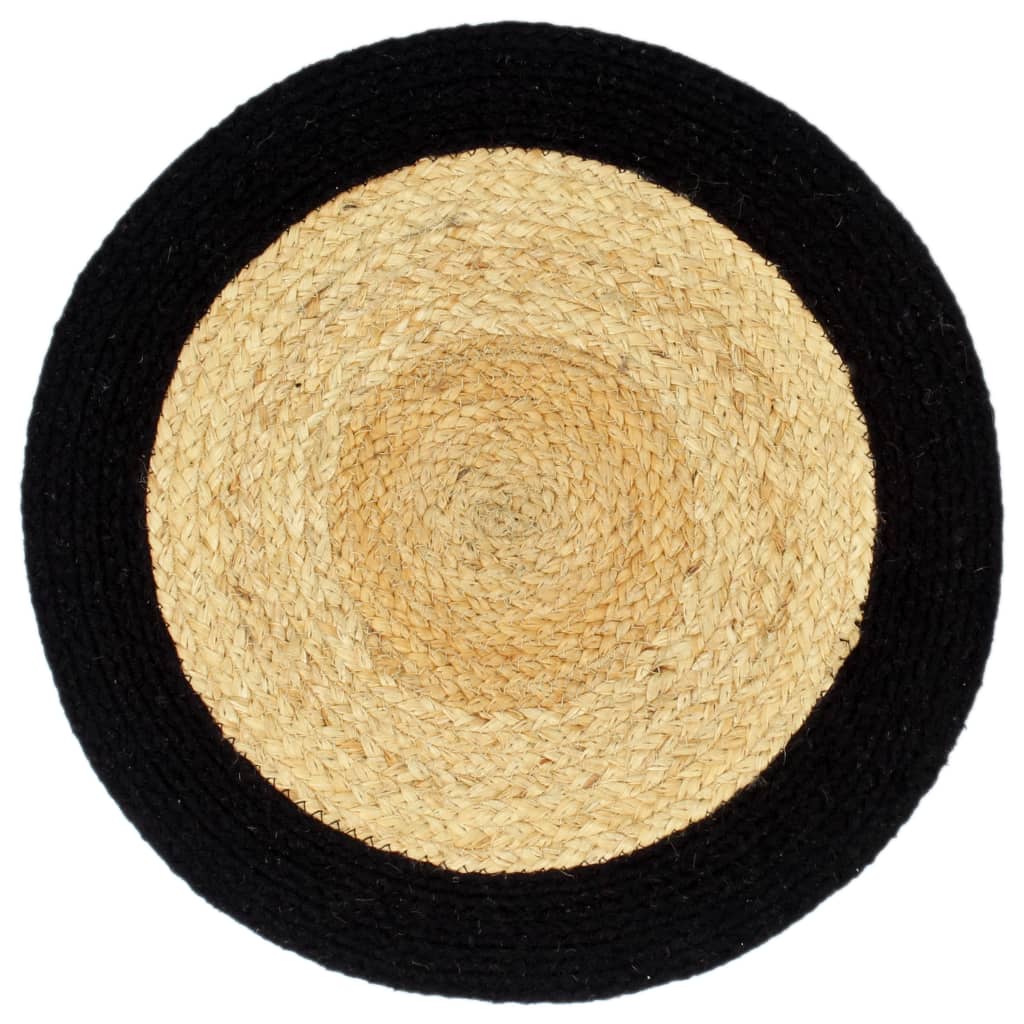 Bordmatter 4 stk naturell og svart 38 cm rund jute og bomull
