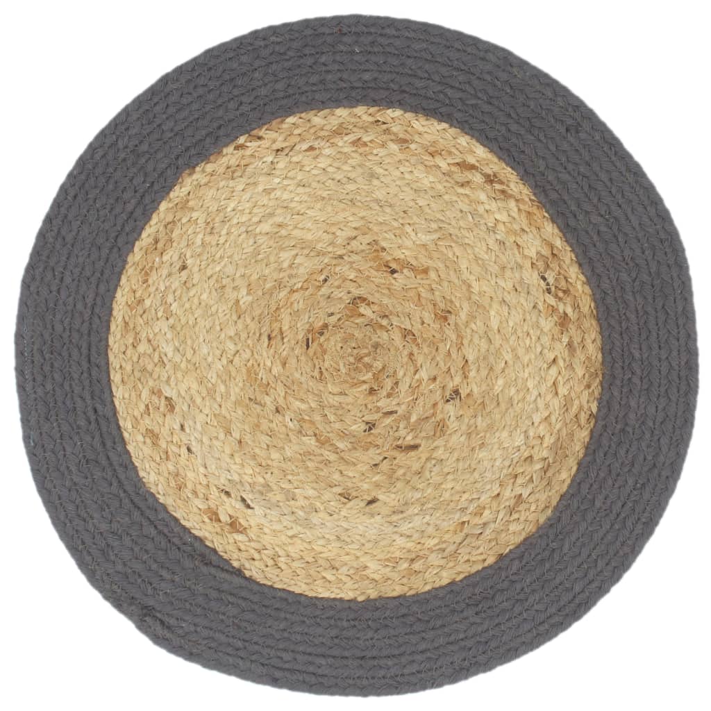 Bordmatter 4 stk naturell og antrasitt 38 cm rund jute og bomull