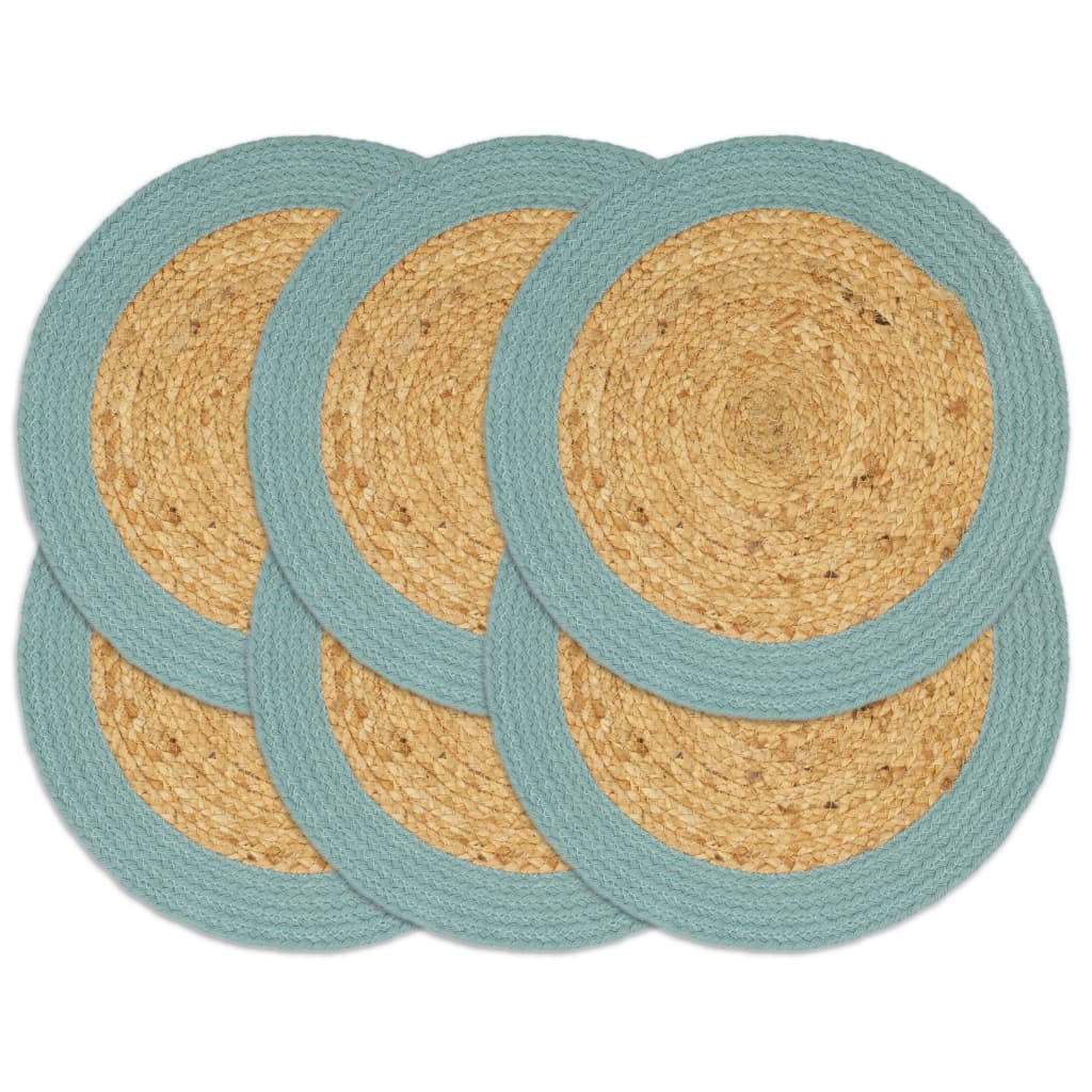 Bordmatter 6 stk naturell og grønn 38 cm rund jute og bomull
