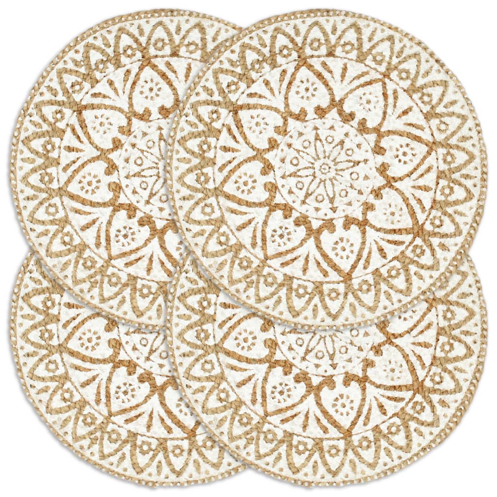 Bordmatter 4 stk hvit 38 cm rund jute