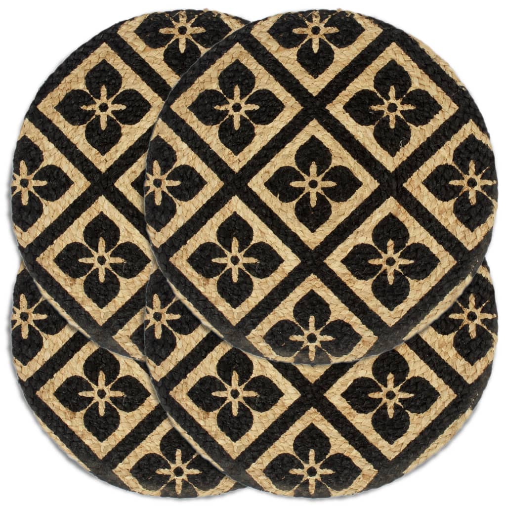 Bordmatter 4 stk svart 38 cm rund jute