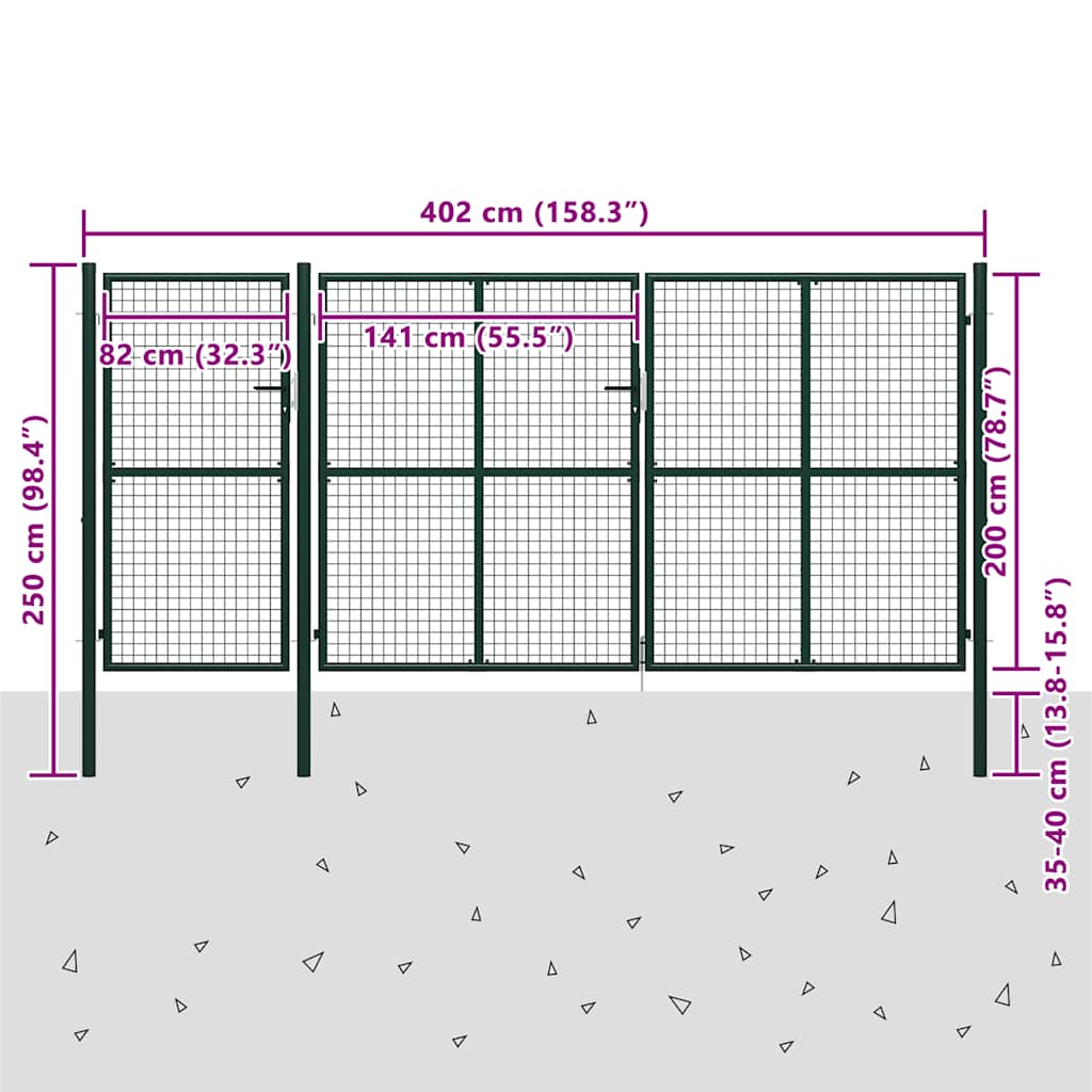 Hageport stål 400x200 cm grønn