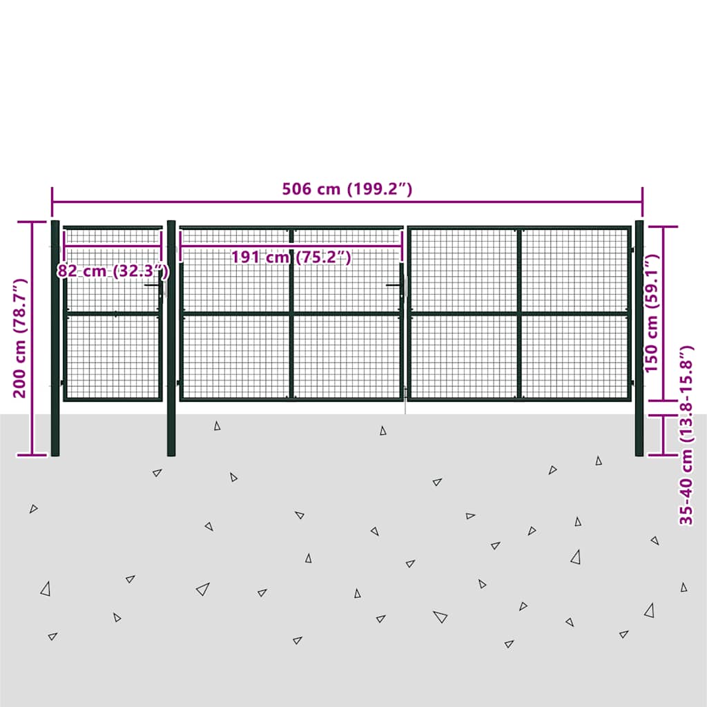 Hageport stål 500x150 cm grønn