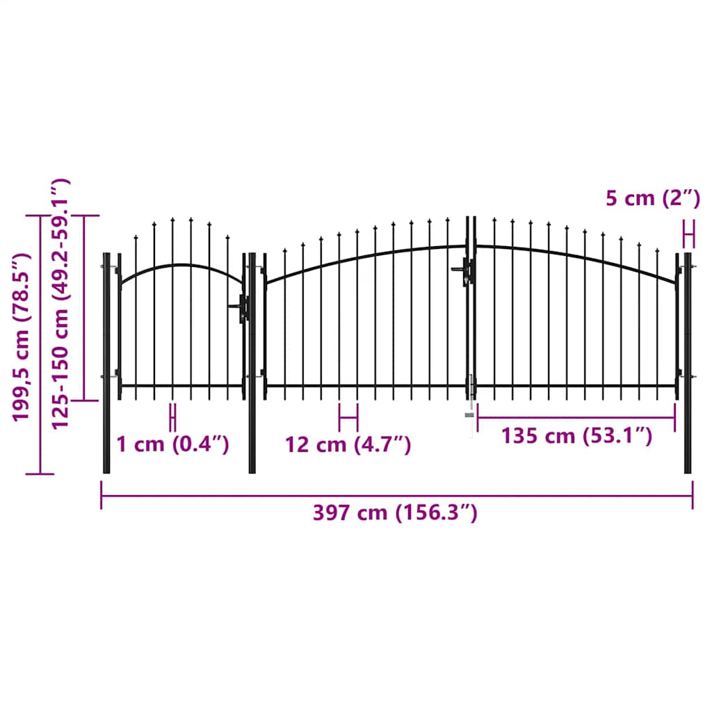 Hageport Woerden stål 1,5x4 m svart