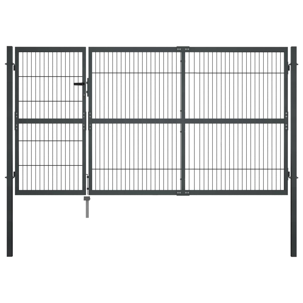 Hageport med stolper stål 350x140 cm antrasitt