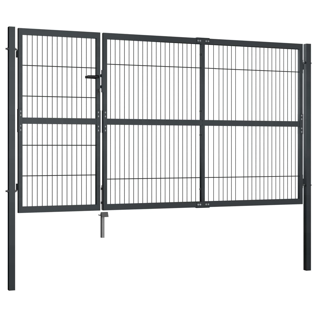 Hageport med stolper stål 350x140 cm antrasitt