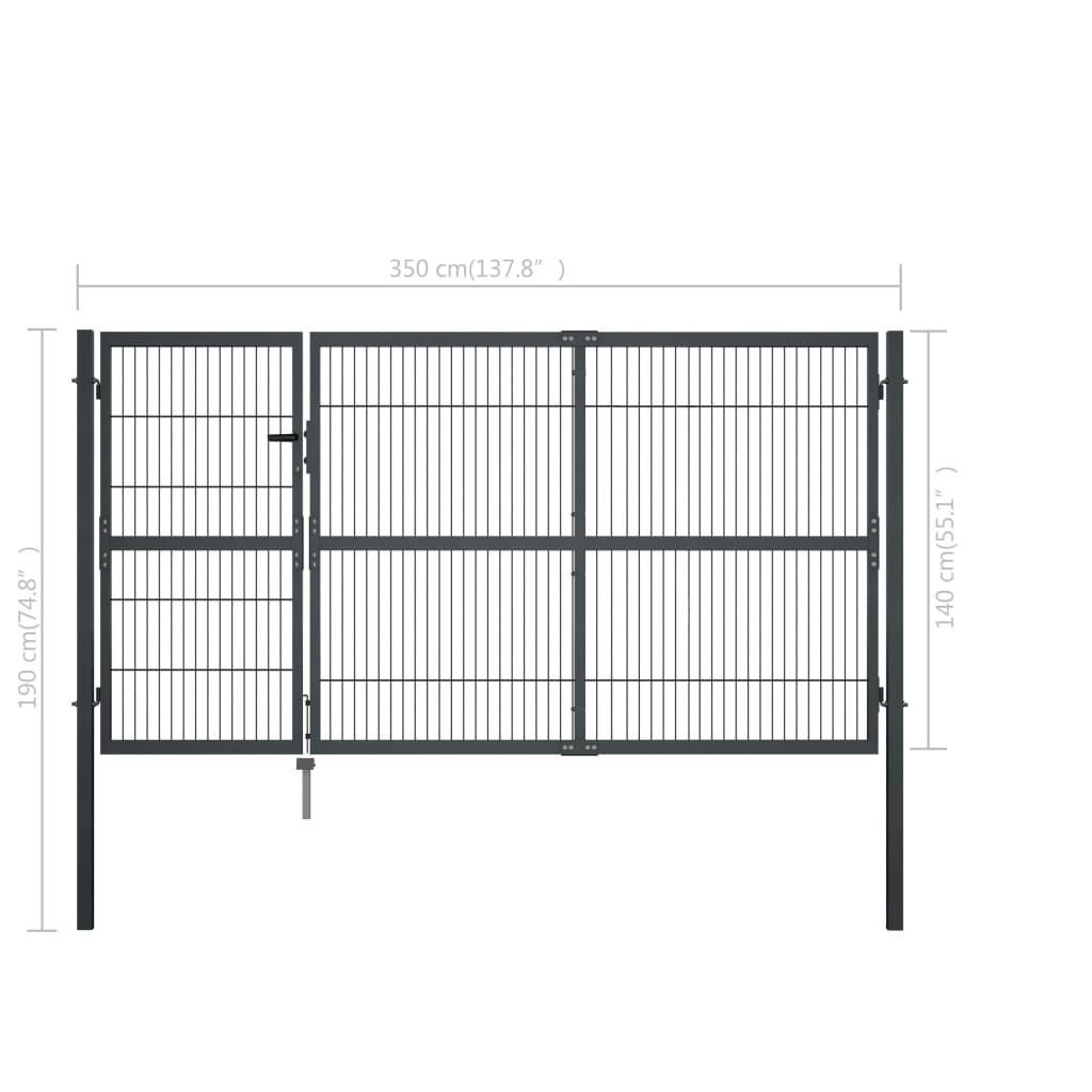 Hageport med stolper stål 350x140 cm antrasitt